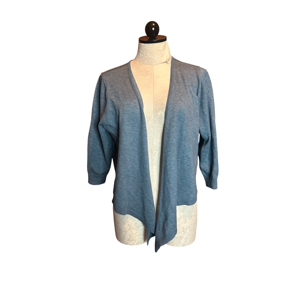 Soft Surroundings Blue Open Front Waterfall Cardigan 3/4 Sleeve Sz XL PETITE